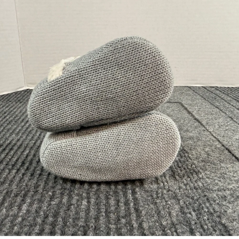 Just One You by Carters Baby Bear Knit Booties Grey Faux Shearling 0-3M